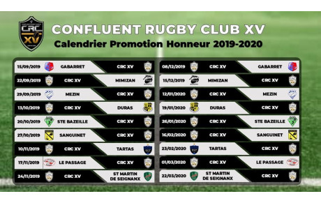 LE CALENDRIER DU CRCXV EST ARRIVE